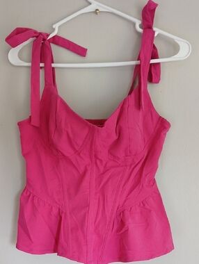 Women’s Tie-Shoulder Peplum Top in Hot Pink